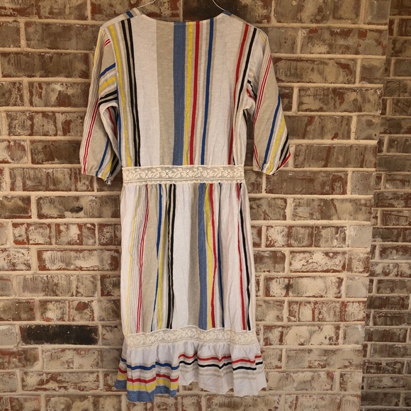 ZARA Combined Striped Lace Boho Mod MIDI Dress M - Picture 6 of 15